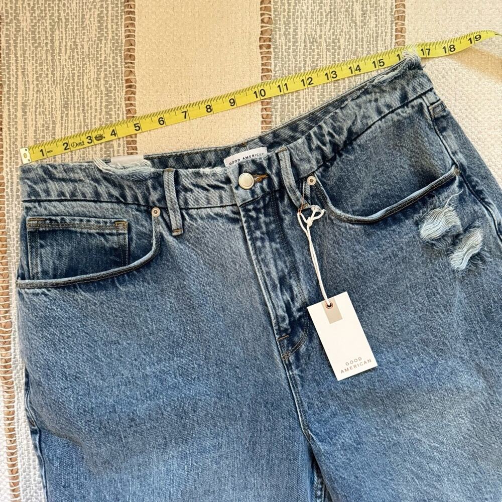 Good American 90’s Duster Blue 950 Straight Leg Distressed High Rise Jeans 14/32 - Picture 4 of 8